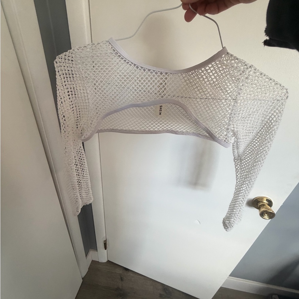White Mesh Long Sleeve Ultra Crop Top